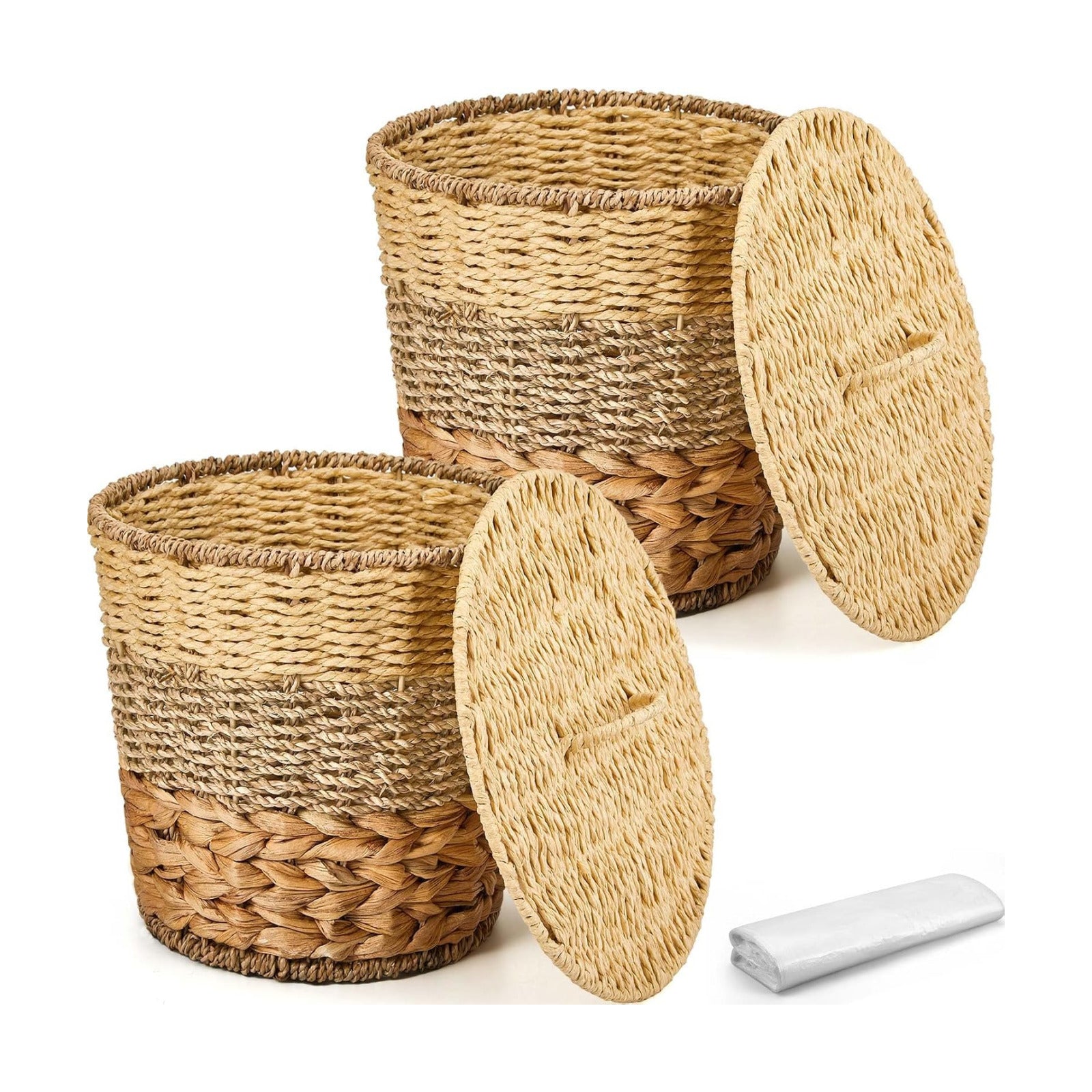 Wicker Trash Can Basket Woven Waste Basket / Wood Color / Medium / Set of 100
