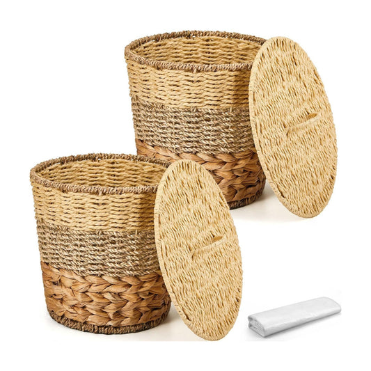Wicker Trash Can Basket Woven Waste Basket / Wood Color / Medium / Set of 100