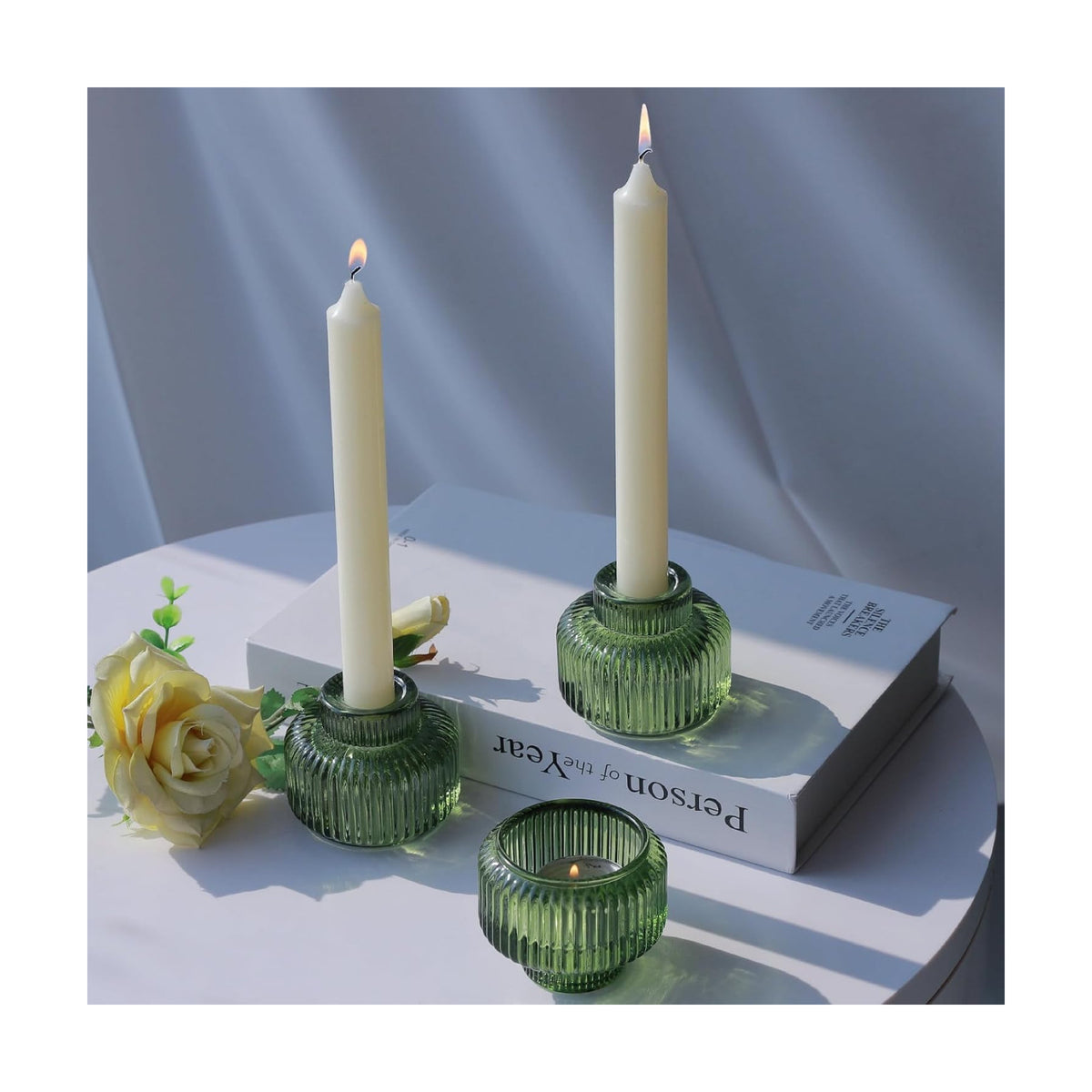Woho Green Candlestick Holders Set of 4, Taper Candle Holders for Christmas