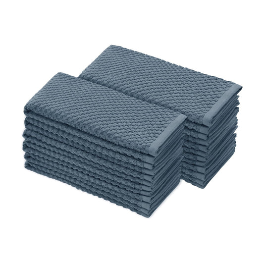 COTTON CRAFT Amazing Kitchen Towel - 12 Pack 100% Cotton Waffle Terry Towel | Blue - 16x28 inch Euro Café Waffle Weave