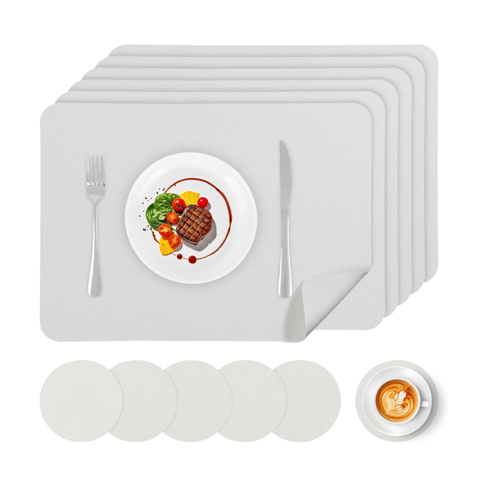Faux Leather Placemats Set of 6 Waterproof Table Mats with Coaster | 17×12 In Heat Resistant Place Mats Set of 6