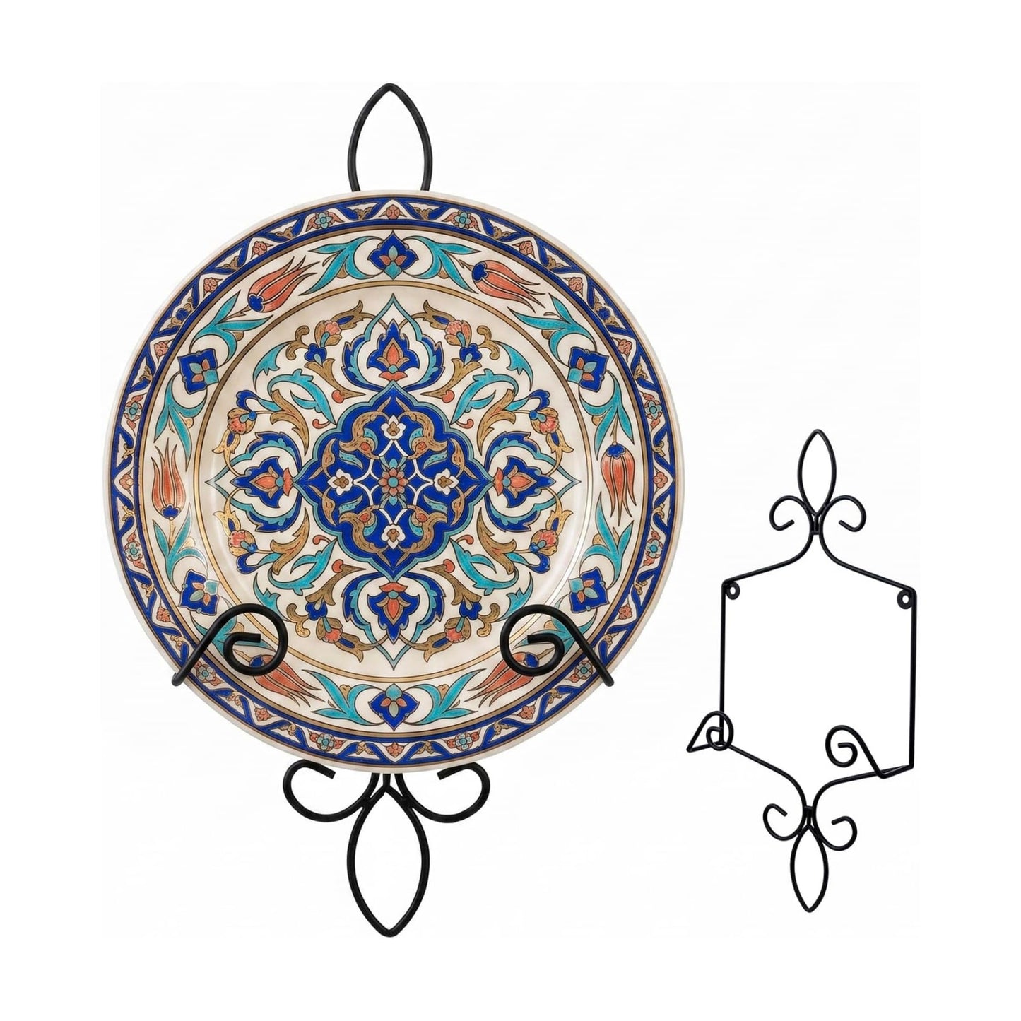 MyGift 9-13 Inch Black Metal Wall Plate Hanger Decorative Display Rack | Adjustable Size Range, Scrollwork Metal