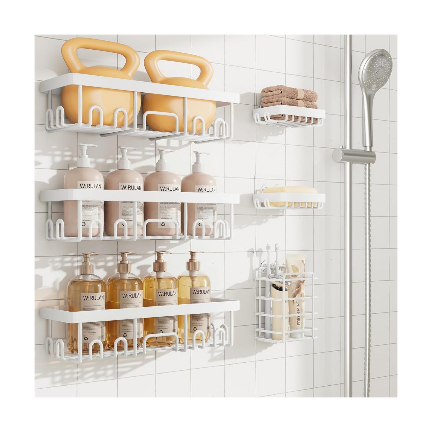 Veken 6-Pack Rustproof&Waterproof Shower Caddy, Adhesive Shelves Rack with Soap Holder, Large Bathroom & Washroom