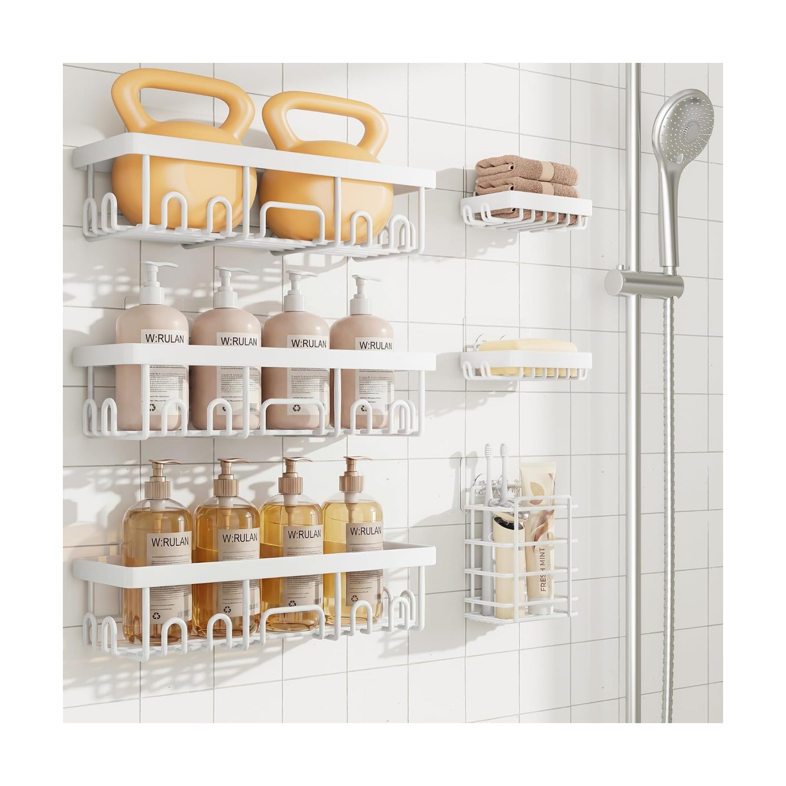Veken 6-Pack Rustproof&Waterproof Shower Caddy, Adhesive Shelves Rack with Soap Holder, Large Bathroom & Washroom