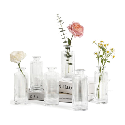 Small Vases for Flowers Mini Glass Bud Vases in Bulk / Clear / 5.2 Inch / Set of 6