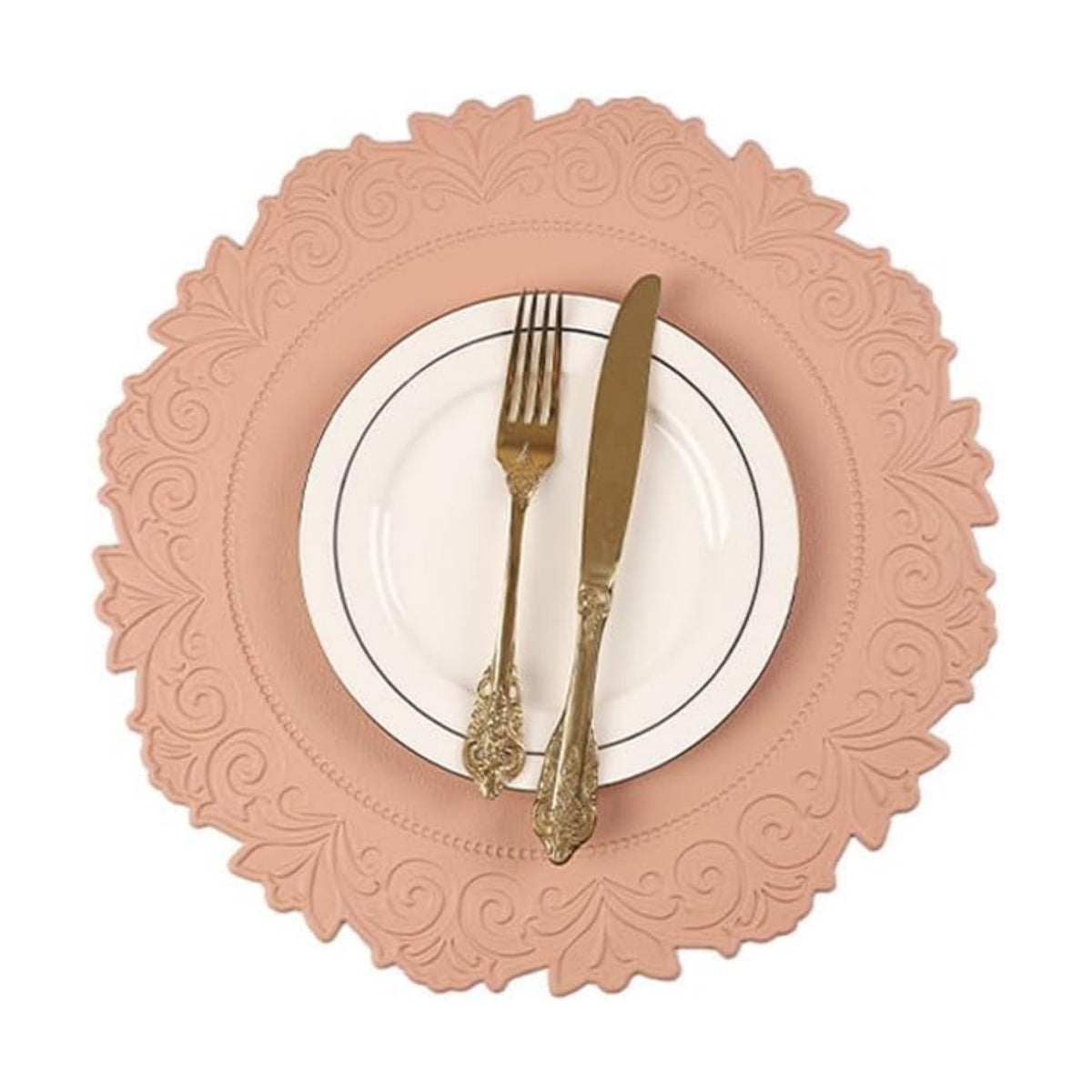 Round Faux Leather Placemats Set of 6, Dining Table Mats, Pink