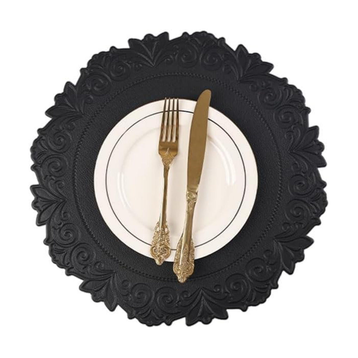 Round Faux Leather Placemats Set of 6, Dining Table Mats, Black