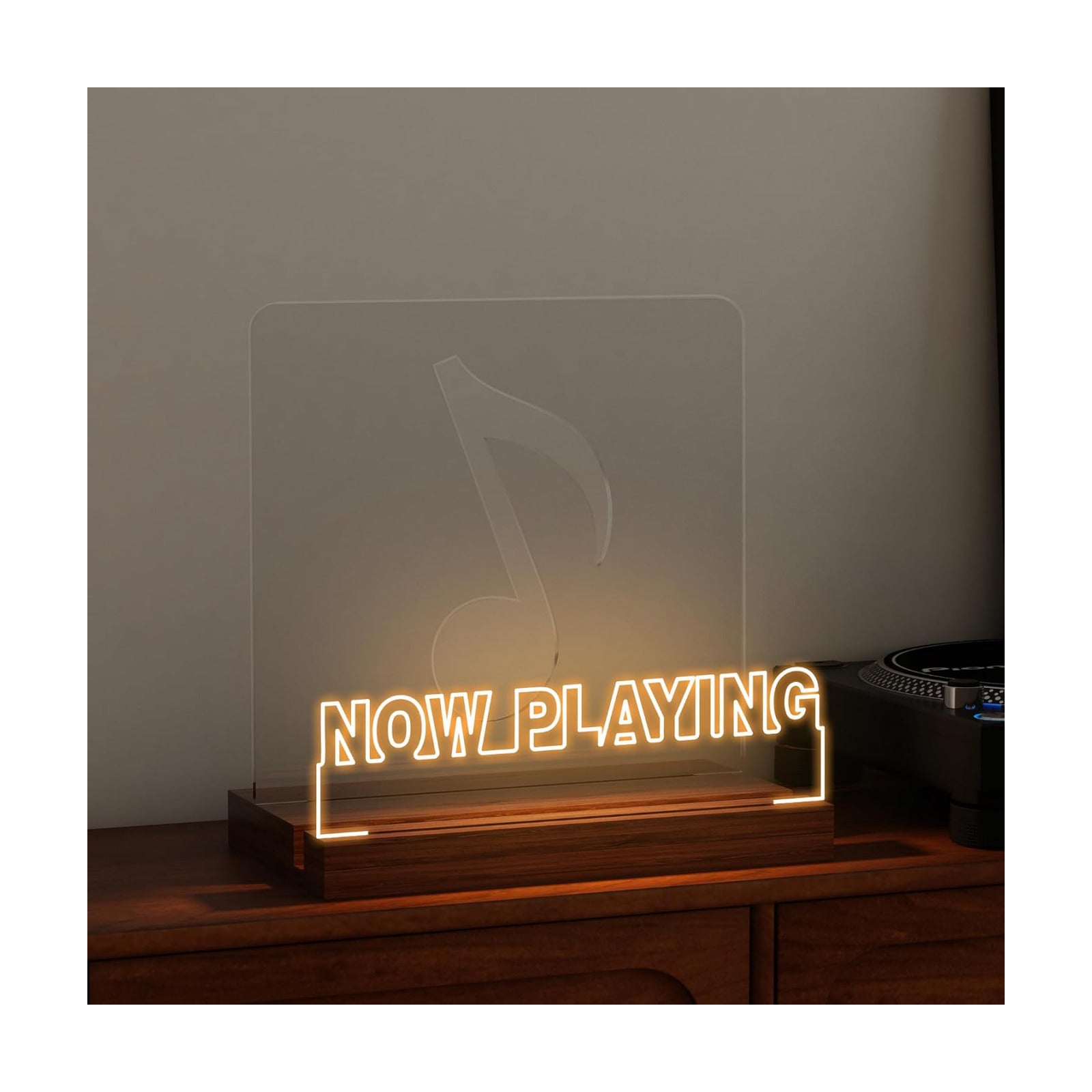 CoolGift Mart Now Playing Vinyl Record Stand, Light up Record Holder, Wooden Acrylic Display with Warm White Lights for
