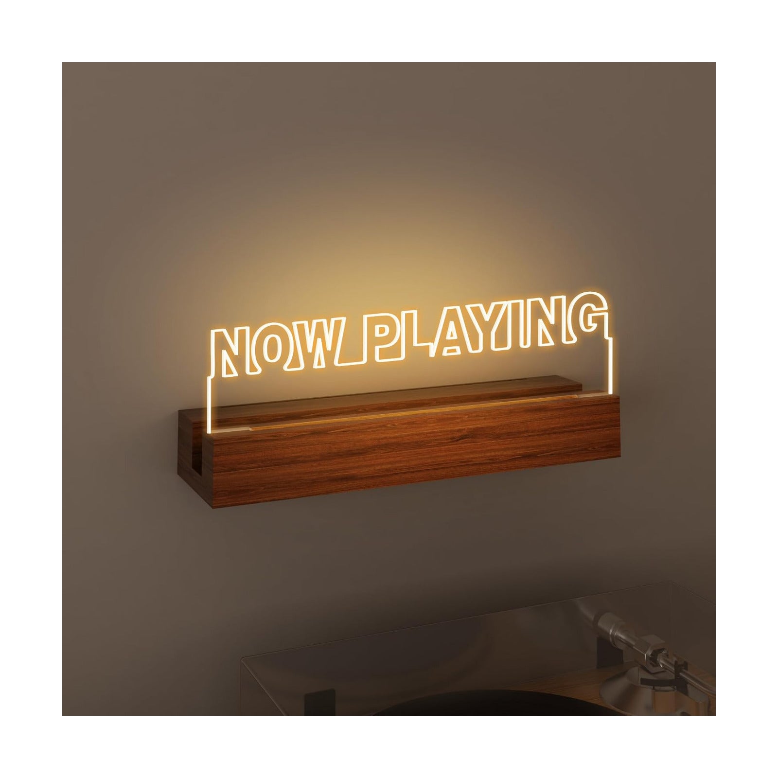 CoolGift Mart Now Playing Vinyl Record Stand Wall Mount, Light up Record Holder, Wooden Acrylic Display with Warm White