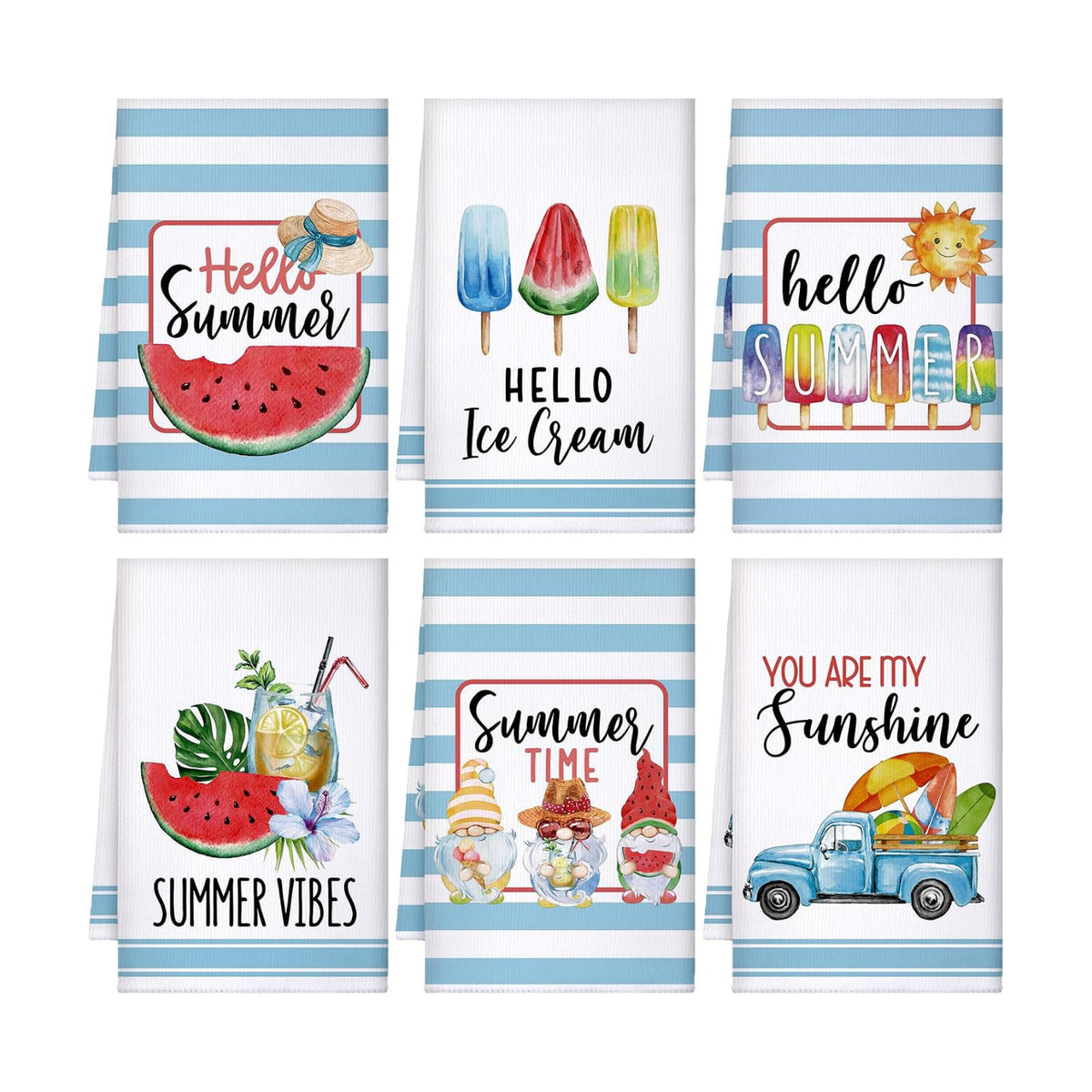 Sratte 6 Pcs Summer Kitchen Towels Watermelon Dish Towels, 24 x 16 Inch