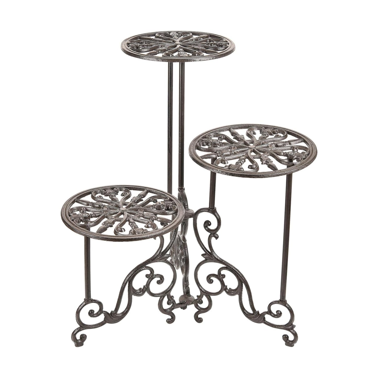 Sungmor Cast Iron Plant stand, 24 Inches Tall 3 Tier Foldable Design | Heavy Duty Rustic Metal Holder for Indoor Corner