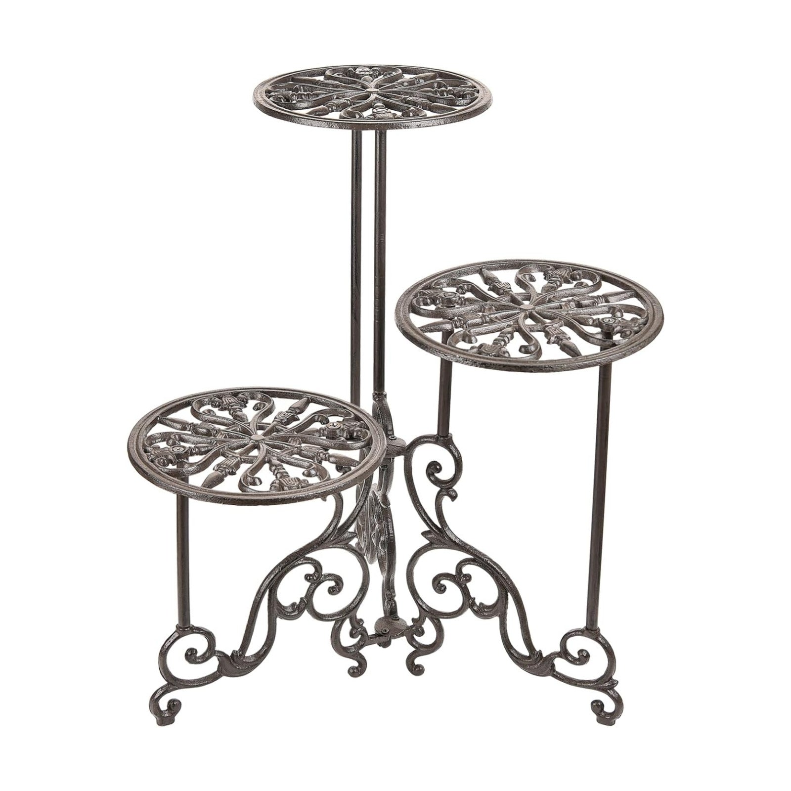 Sungmor Cast Iron Plant stand, 24 Inches Tall 3 Tier Foldable Design | Heavy Duty Rustic Metal Holder for Indoor Corner