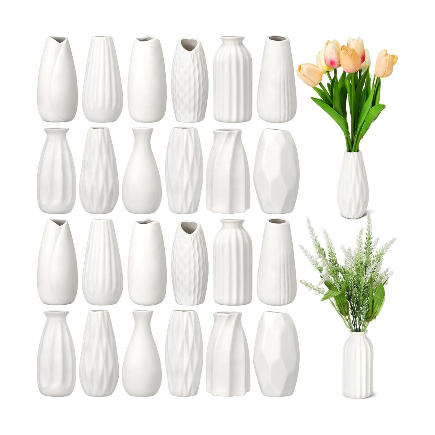5'' Ceramic Bud Vase Bulk Boho Rustic Small Flower Vase / White / Set of 24