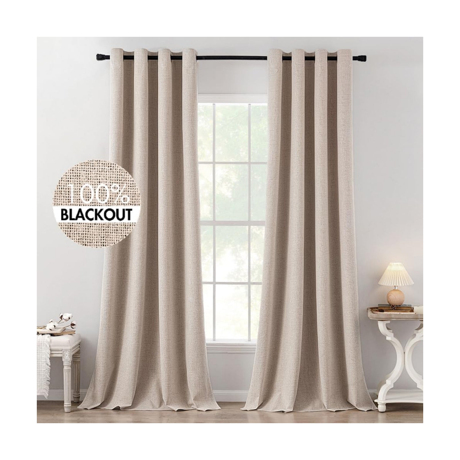 MIULEE 100% Blackout Linen Curtains for Bedroom 52x120 Inches Natural Beige