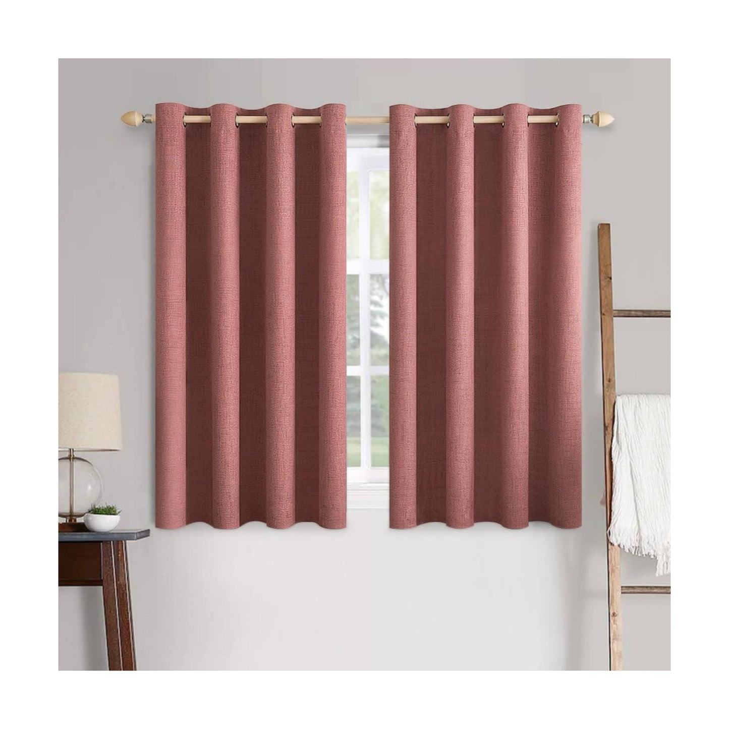 MIULEE 100% Blackout Linen Curtains for Bedroom 52x54 Inches Dusty Rose