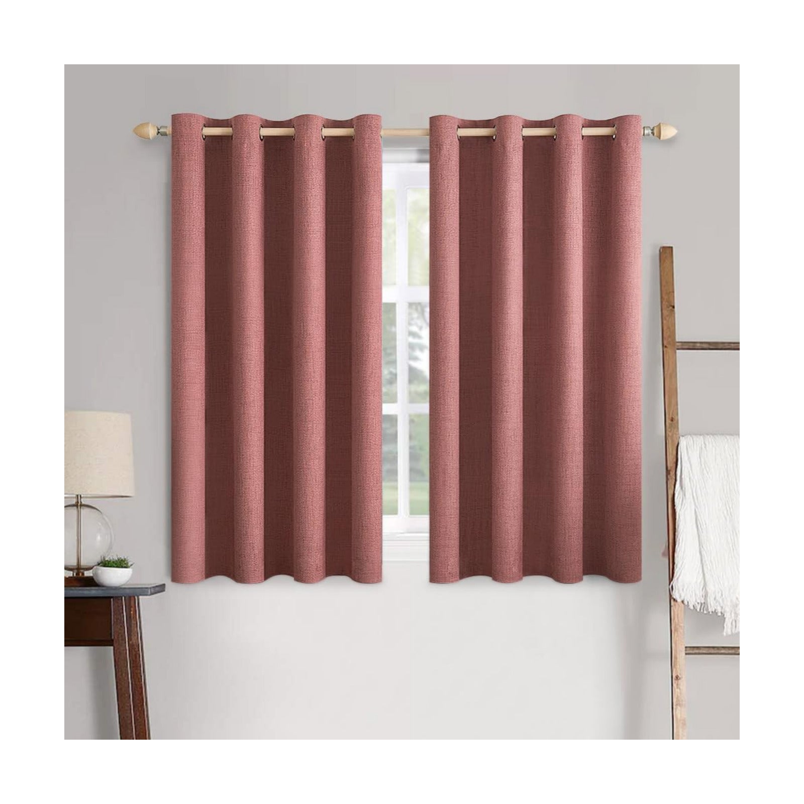MIULEE 100% Blackout Linen Curtains for Bedroom 52x54 Inches Dusty Rose