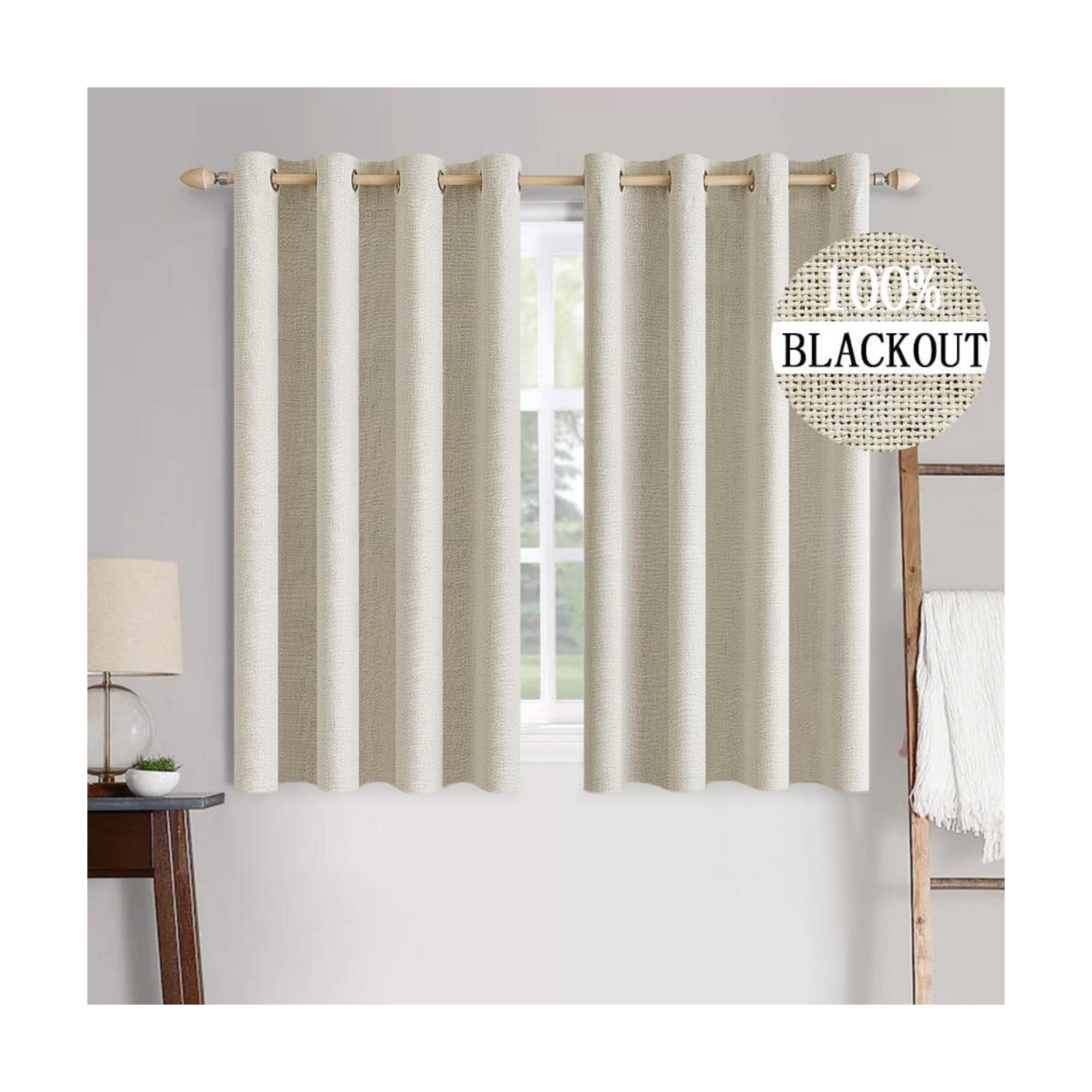 MIULEE 100% Blackout Linen Curtains for Bedroom 52x54 Inches Butter Cream