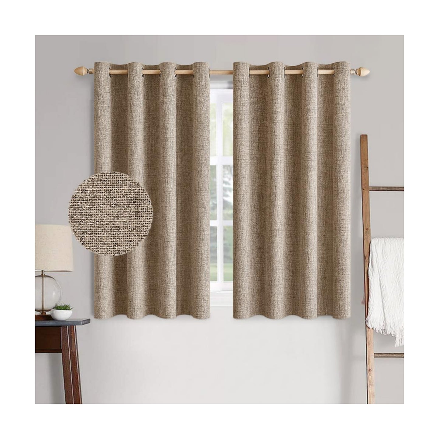MIULEE 100% Blackout Linen Curtains for Bedroom 52x63 Inches Copper Brown