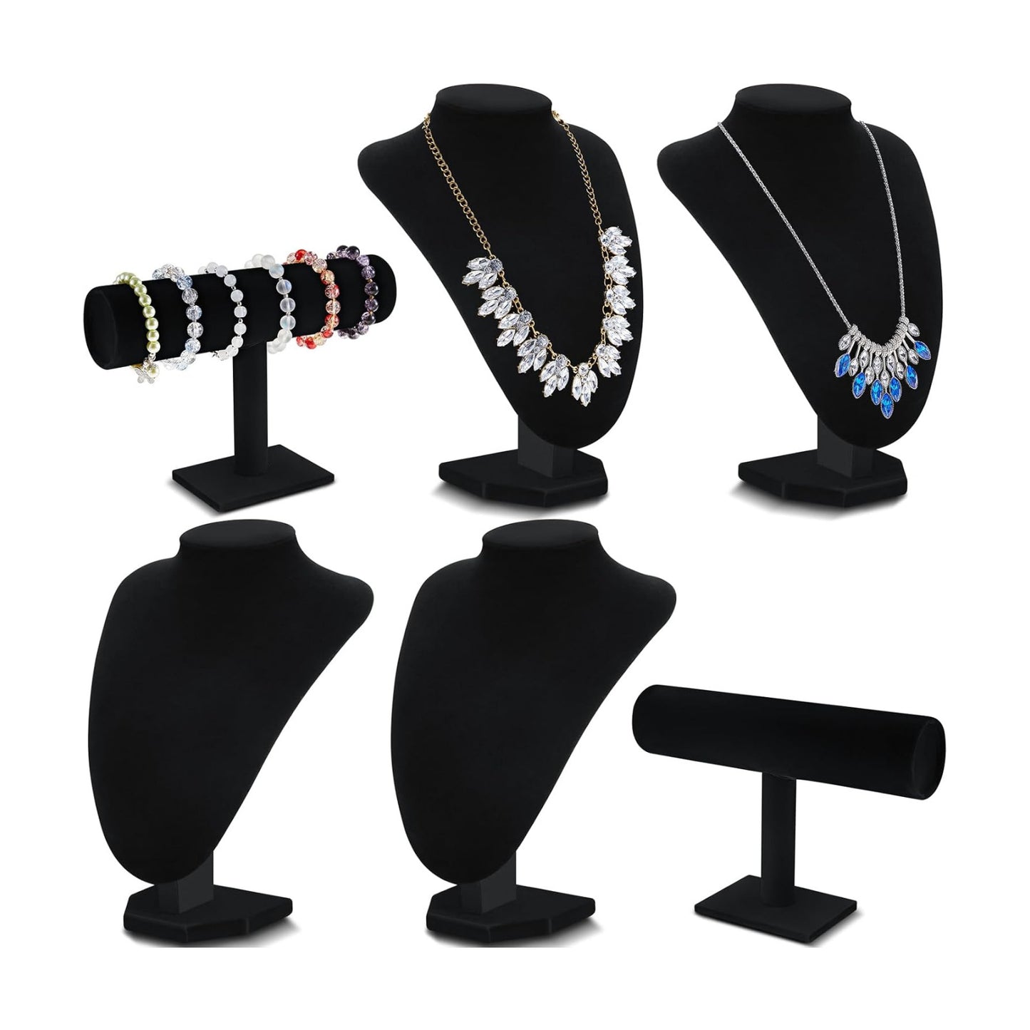 Jewelry Display Set Necklace Display Stand T Bar Bracelet Holder Jewelry / Black / Velvet / Set of 6