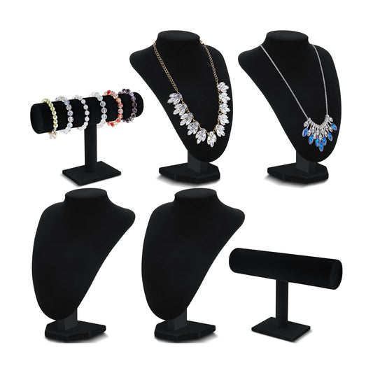 Jewelry Display Set Necklace Display Stand T Bar Bracelet Holder Jewelry / Black / Velvet / Set of 6