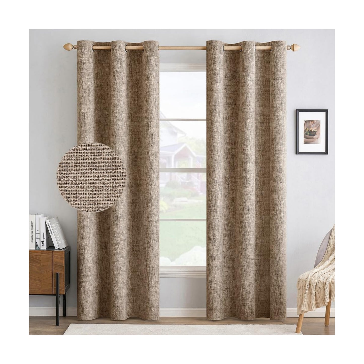 MIULEE 100% Blackout Linen Curtains for Bedroom 42x90 Inches Copper Brown