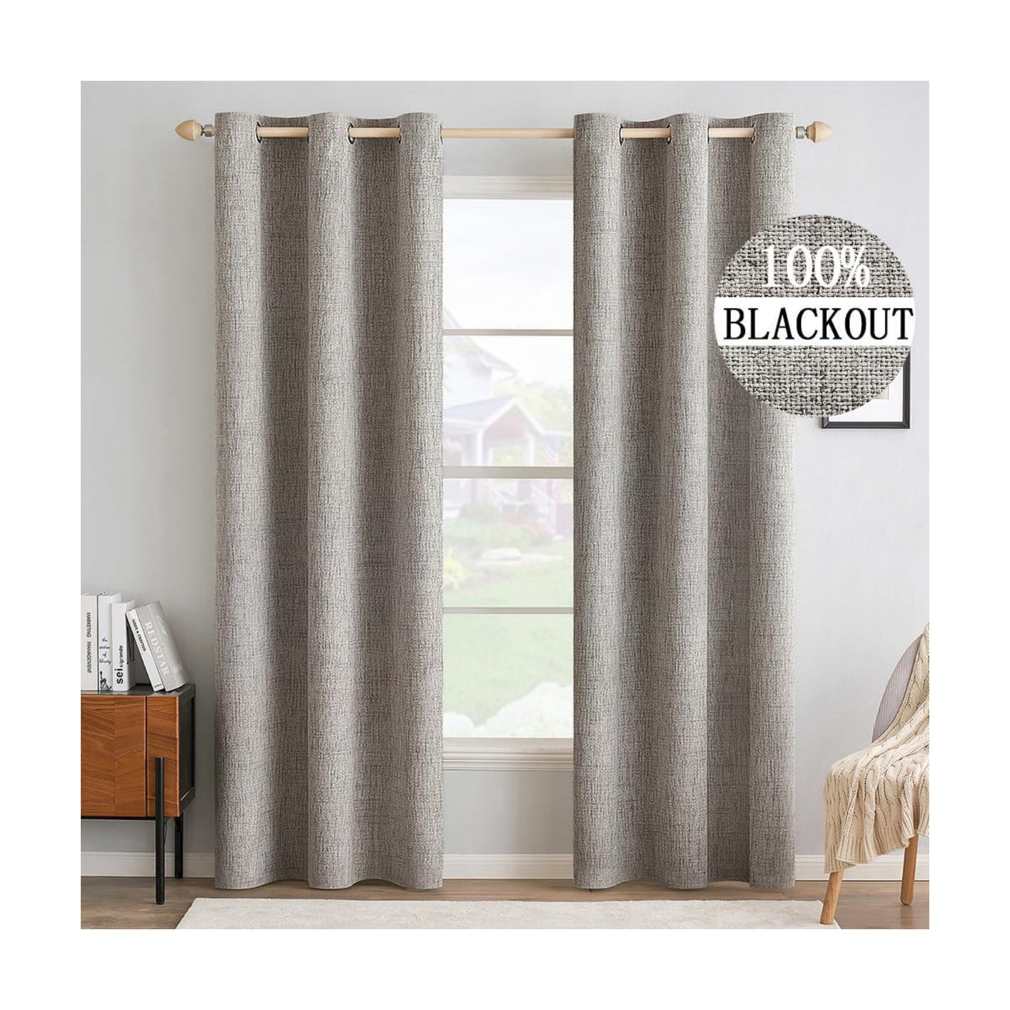 MIULEE 100% Blackout Linen Curtains for Bedroom 42x90 Inches Warm Taupe