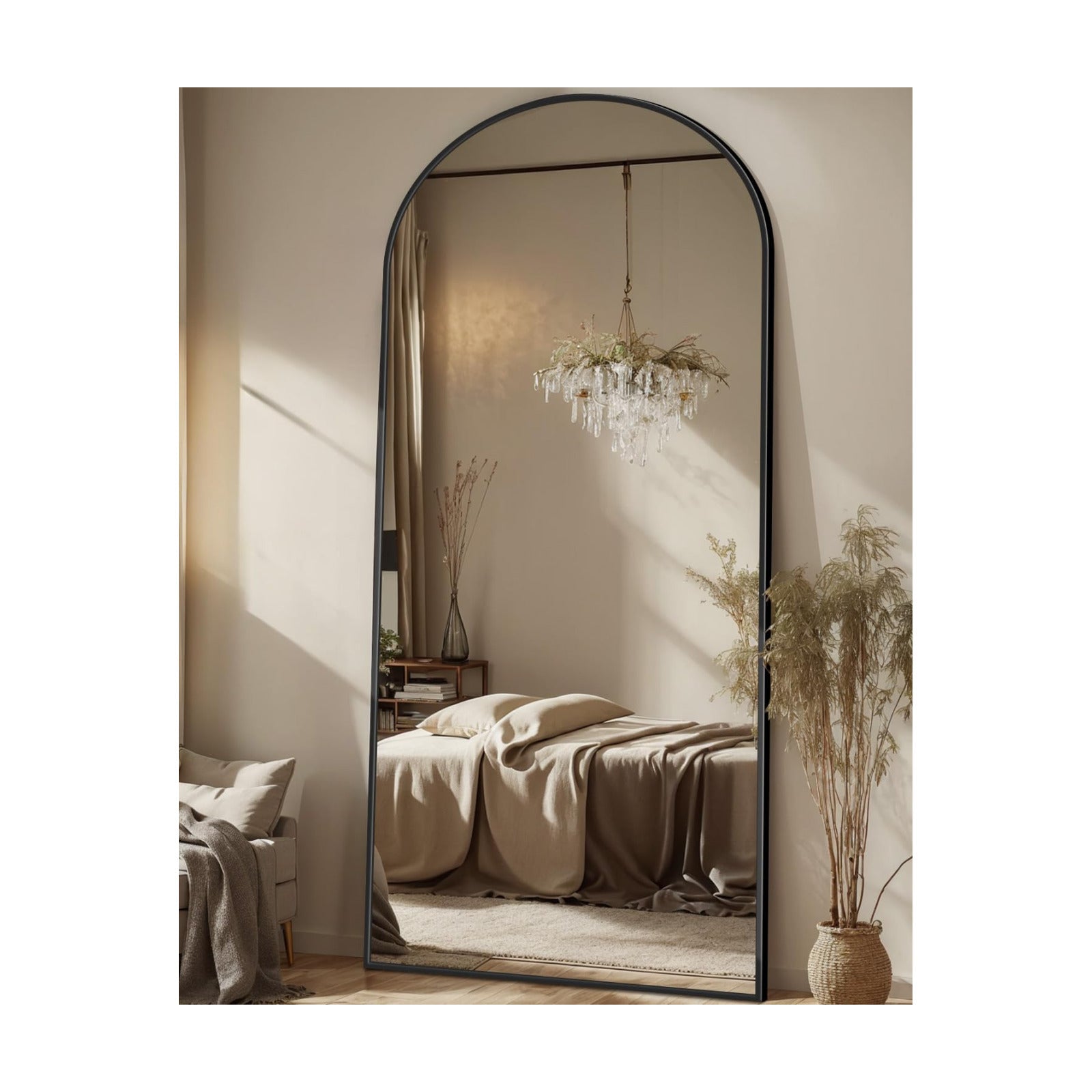 Antok 71" x28” Arched Full Length Mirror, Floor Mirror with Stand,Black