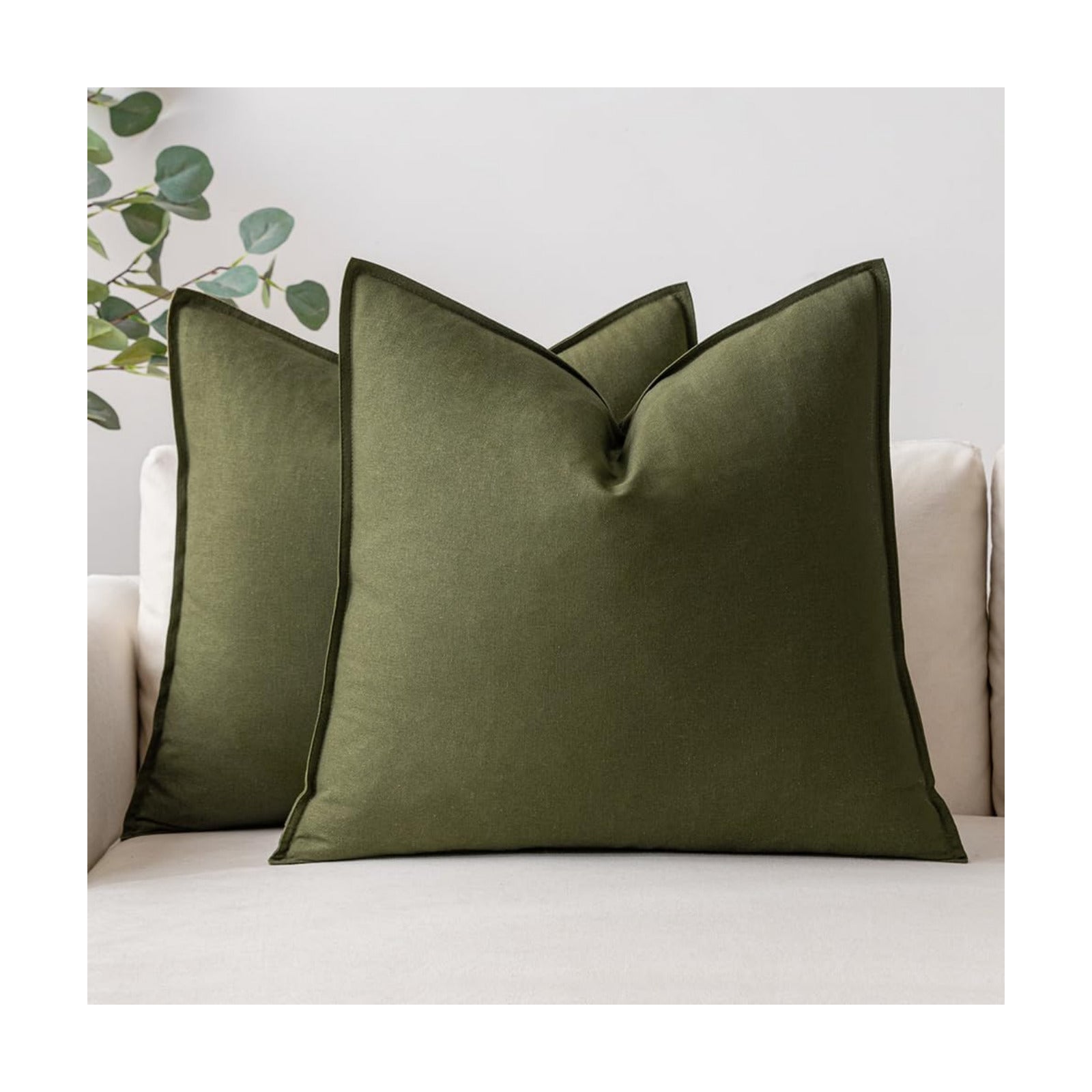 Decorative Linen Pillow Covers Boho Farmhouse Modern Soft Spring / 18 x 18 / Olive Green / Set of 2