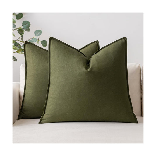 Decorative Linen Pillow Covers Boho Farmhouse Modern Soft Spring / 18 x 18 / Olive Green / Set of 2