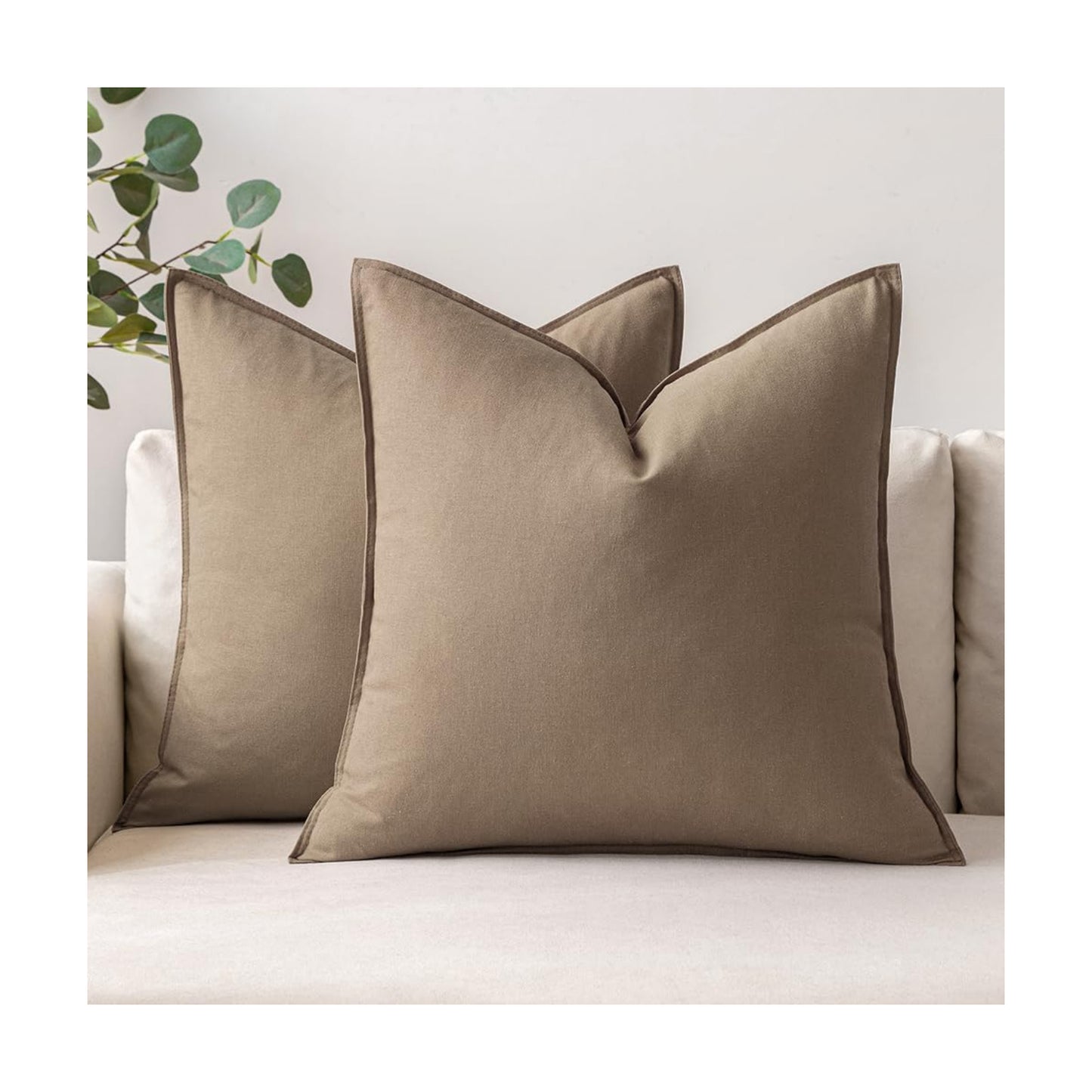 Decorative Linen Pillow Covers Boho Farmhouse Modern Soft Accent / 18 x 18 / Coco Brown / Set of 2