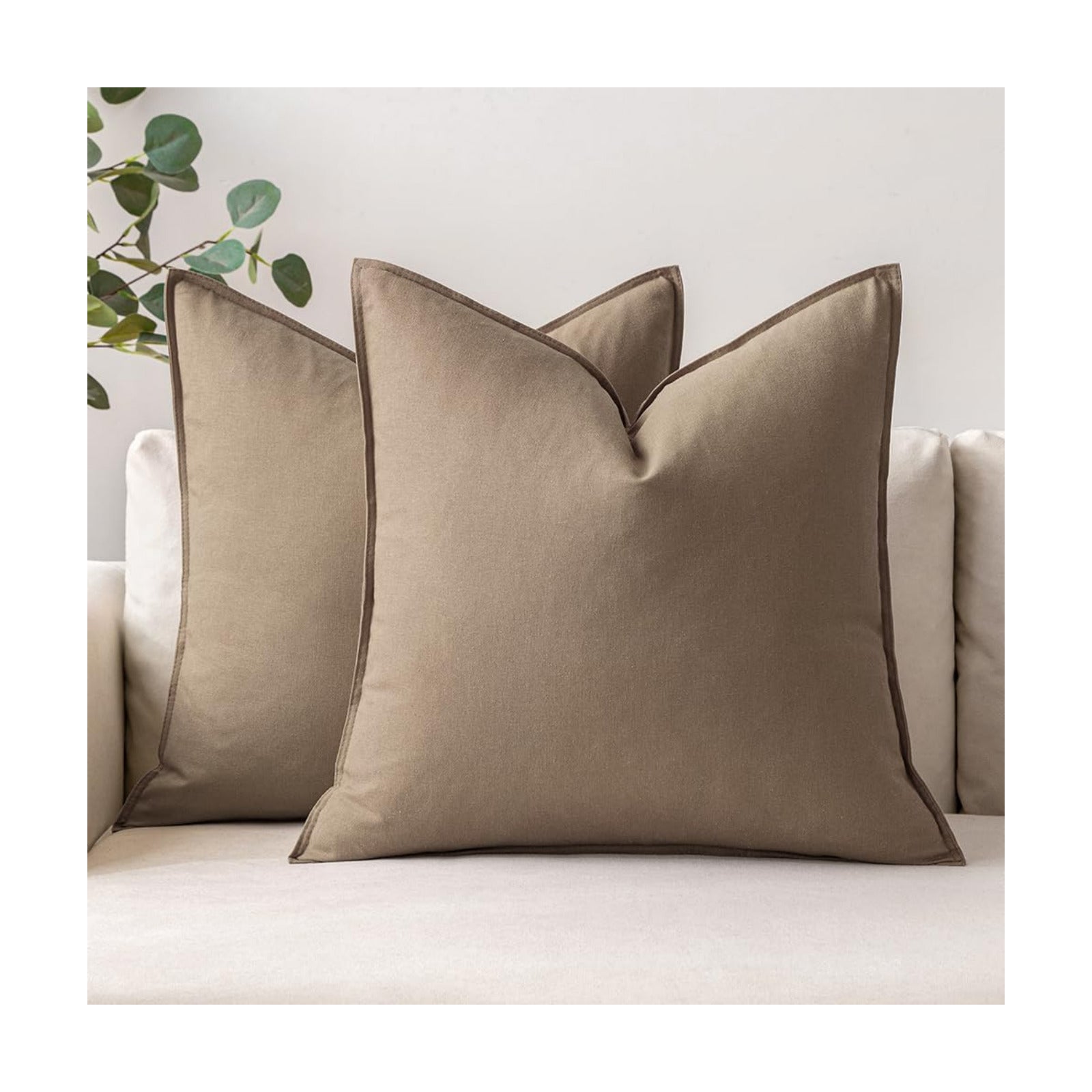 Decorative Linen Pillow Covers Boho Farmhouse Modern Soft Accent / 18 x 18 / Coco Brown / Set of 2