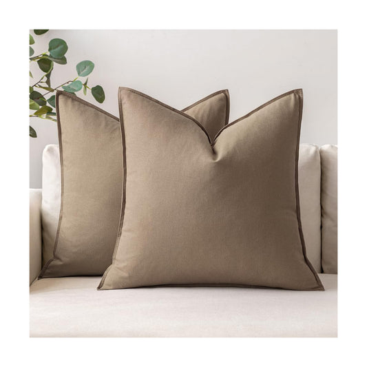 Decorative Linen Pillow Covers Boho Farmhouse Modern Soft Accent / 18 x 18 / Coco Brown / Set of 2