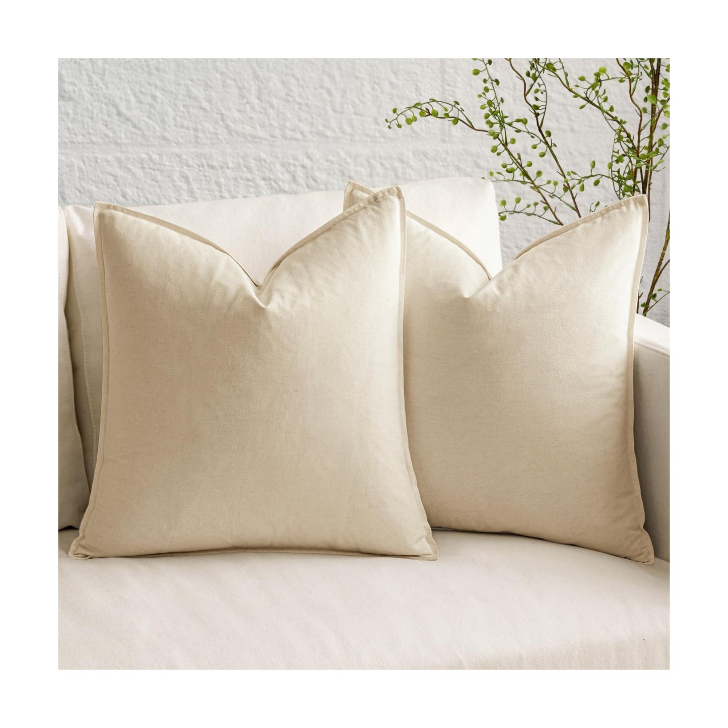 Decorative Linen Pillow Covers Boho Farmhouse Modern Soft Accent Throw / 18 x 18 / Beige / Set of 2
