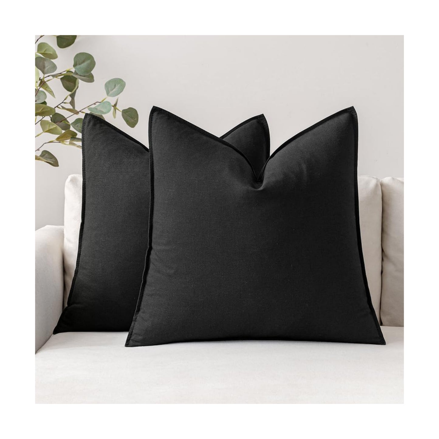 Decorative Linen Pillow Covers Boho Farmhouse Modern Soft Accent Throw / 18 x 18 / Black / Set of 2