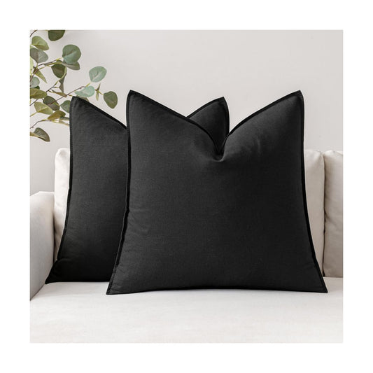 Decorative Linen Pillow Covers Boho Farmhouse Modern Soft Accent Throw / 18 x 18 / Black / Set of 2