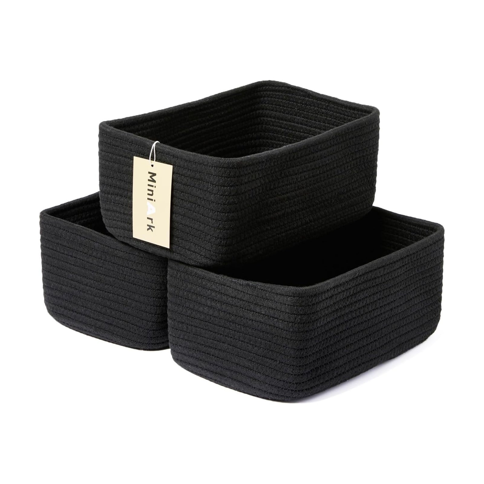 Woven Rope Baskets / L11.5xw7.5xh4.7 / Black / Set of 3