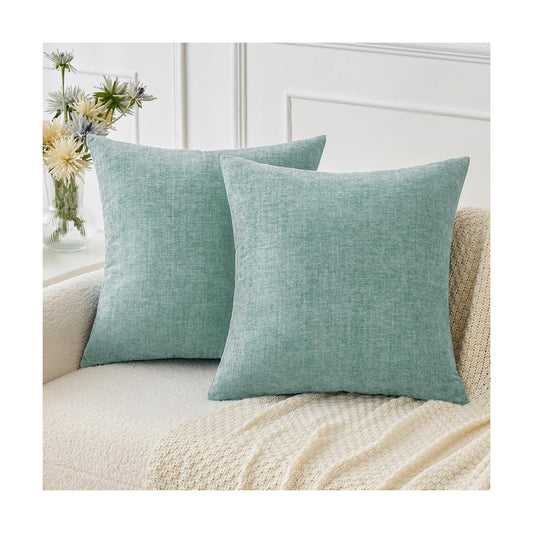 MIULEE Soft Chenille Throw Pillow Covers Aqua Green 16x16 Inch Pack of 2
