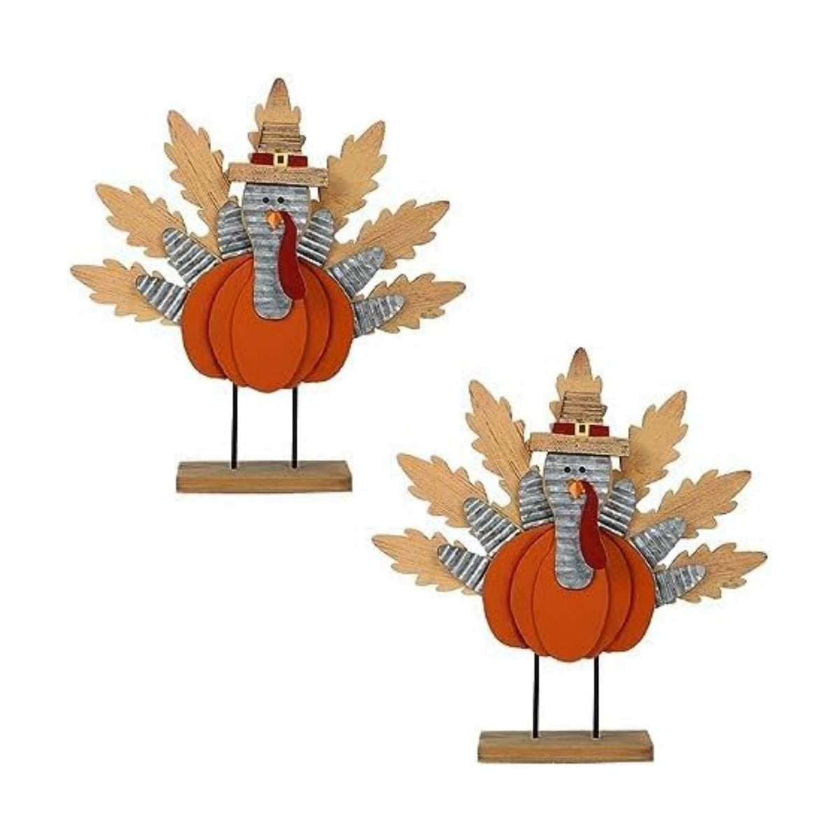 Aoutrow 2 Pack Thanksgiving Wooden Turkey Decoration, 11.3" Indoor Standing Turkey Pumpkin Decor for Home Office Bedroom Kitchen Thanksgiving Harvest Day