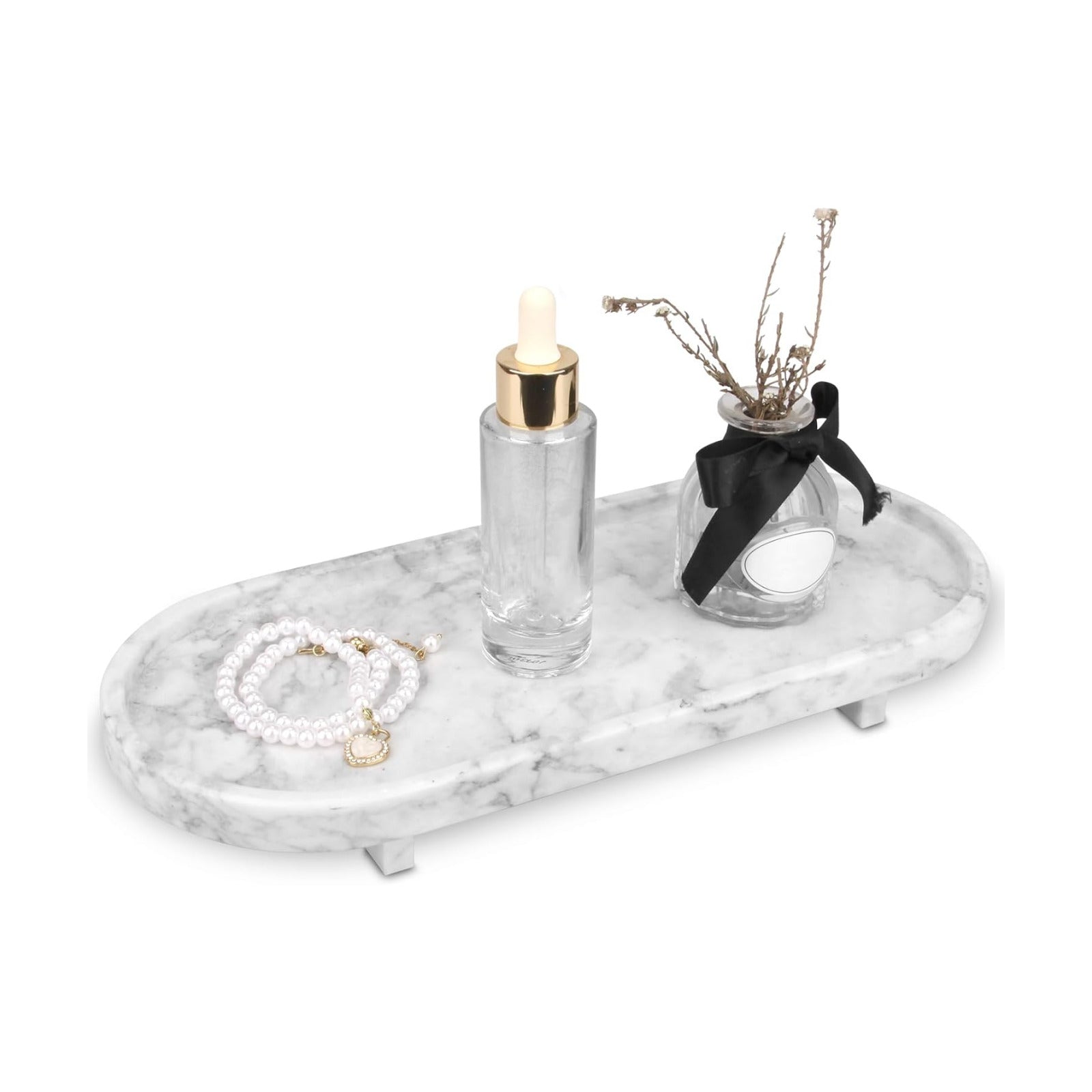Marble Oval Bathroom Vanity Tray / White Grey with Leg
