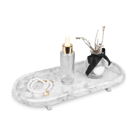 Marble Oval Bathroom Vanity Tray / White Grey with Leg