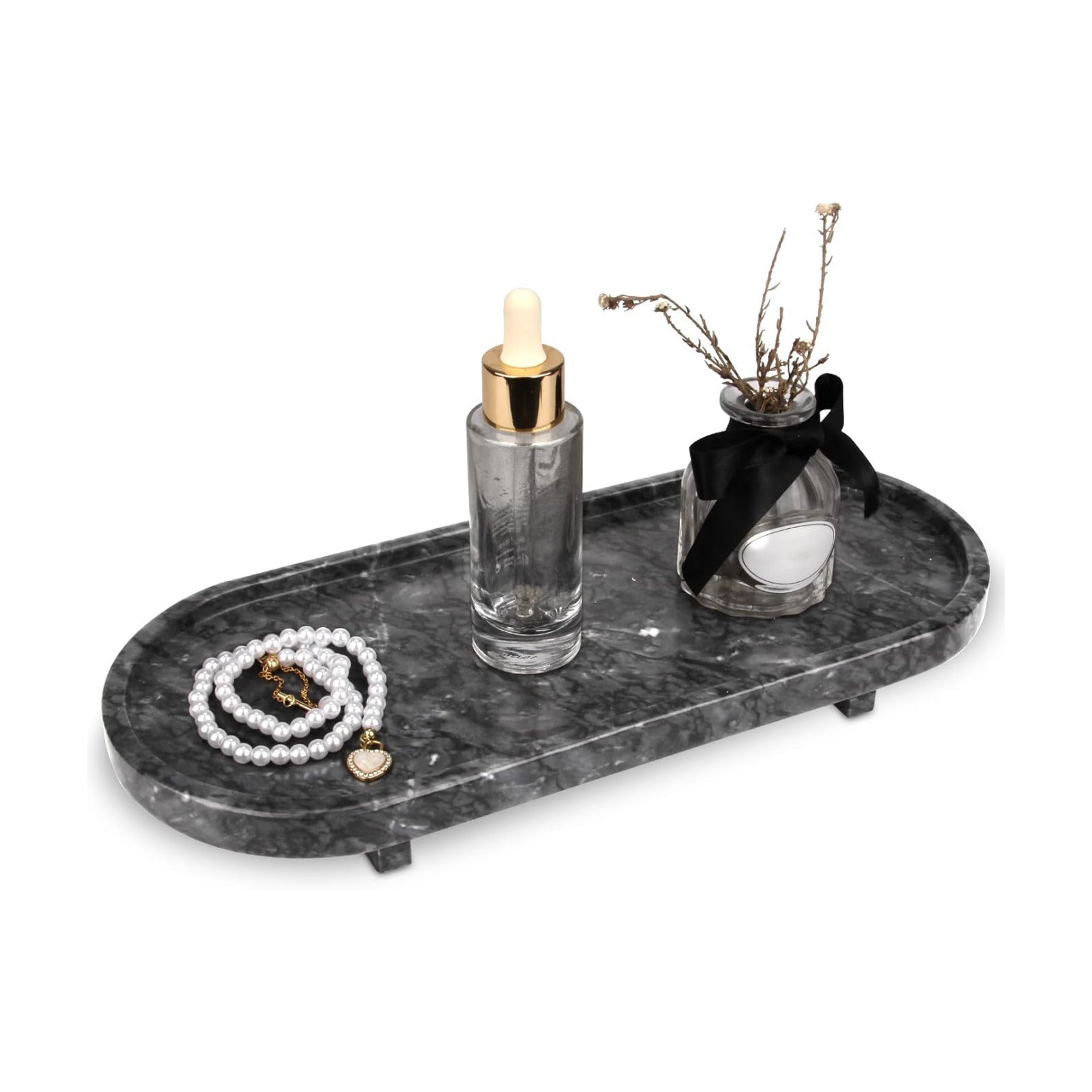 Marble Oval Bathroom Vanity Tray / Black Grey with Leg