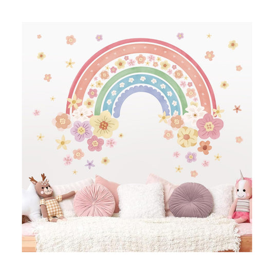 Large Rainbow Wall Decals Colorful Boho Peel and Stick Wall Art Stickers for Girls Bedroom / Flower