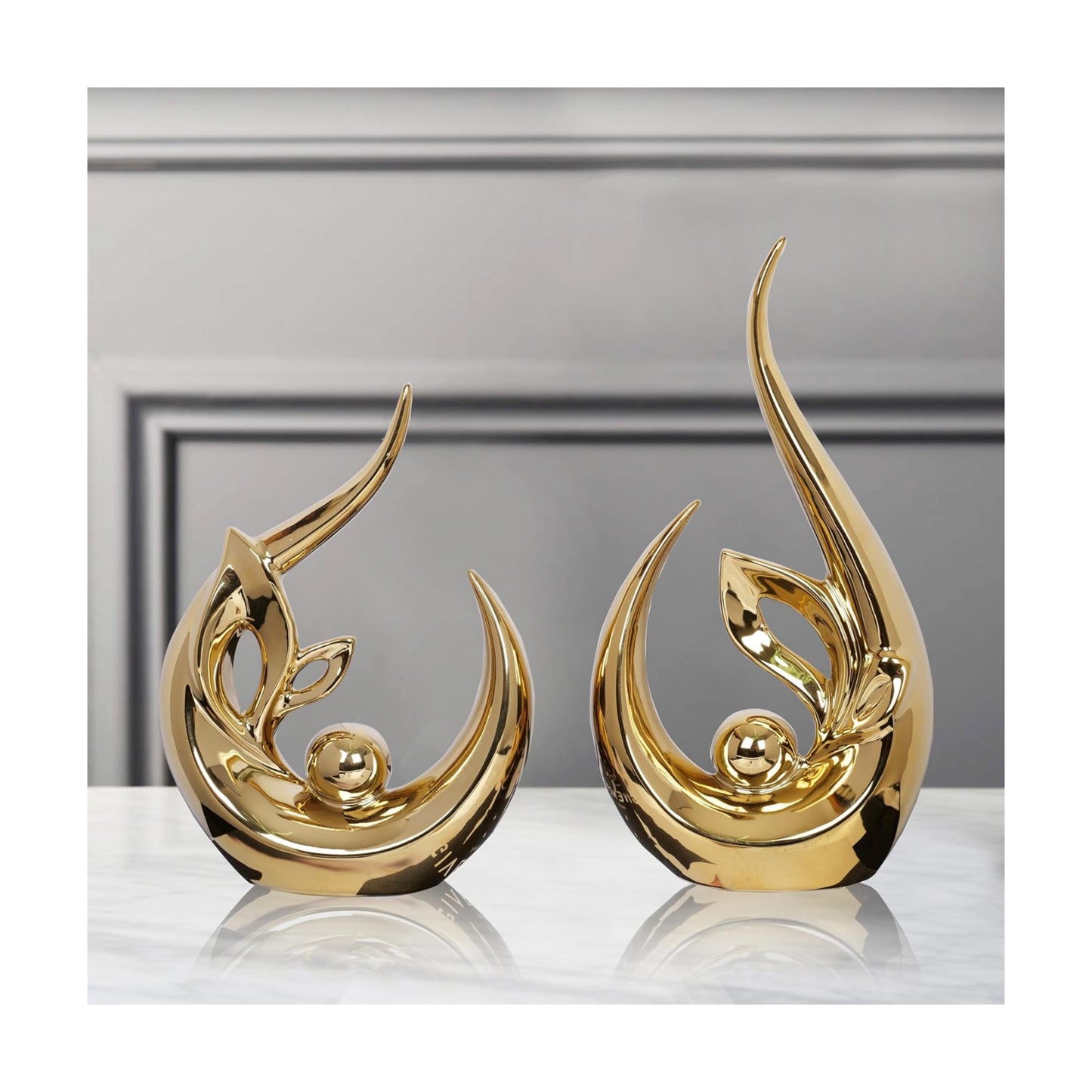 Home Decor Accent Ceramic Statue Abstract Sculptures Centerpieces Mid Century / Gold / Set of 2