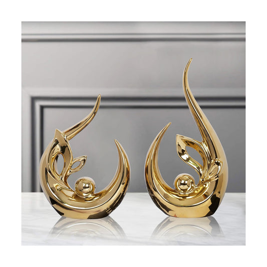 Home Decor Accent Ceramic Statue Abstract Sculptures Centerpieces Mid Century / Gold / Set of 2