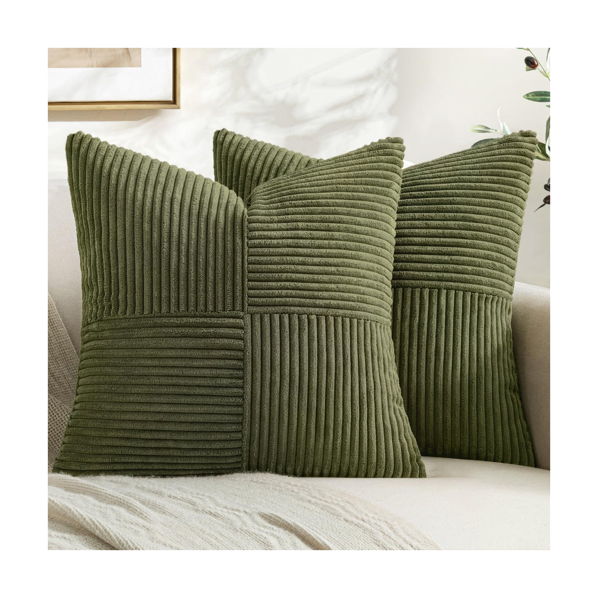 MIULEE Olive Green Decorative Throw Pillow Covers for Couch 18x18 Inch