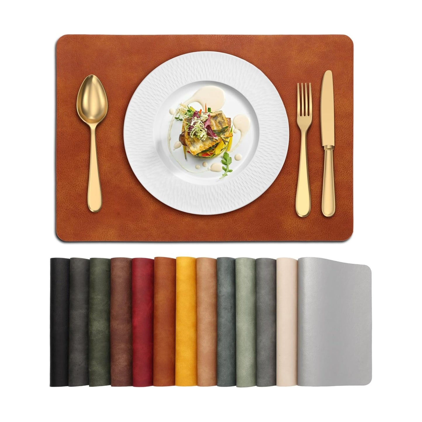 UnivoColors Placemats,Heat Resistant Placemats Set of 8 Washable 12 x 17 Inch,Waterproof Table Mats,Wipeable Pu Place
