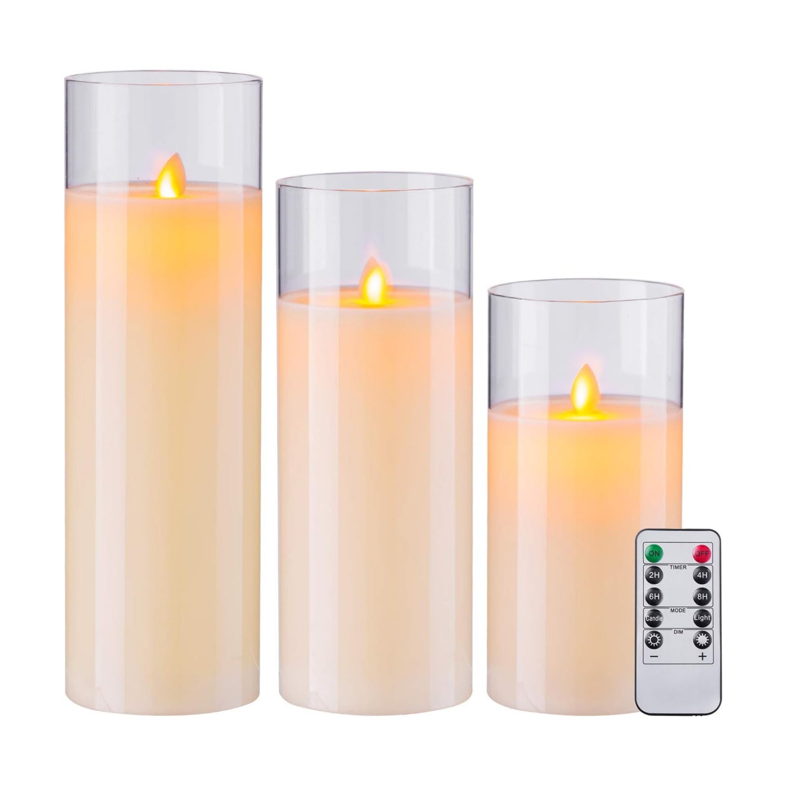 AKU TONPA Pack of 3 Flameless Candles Battery Operated Real Wax Glass Flickering LED Candle Sets with Remote Control