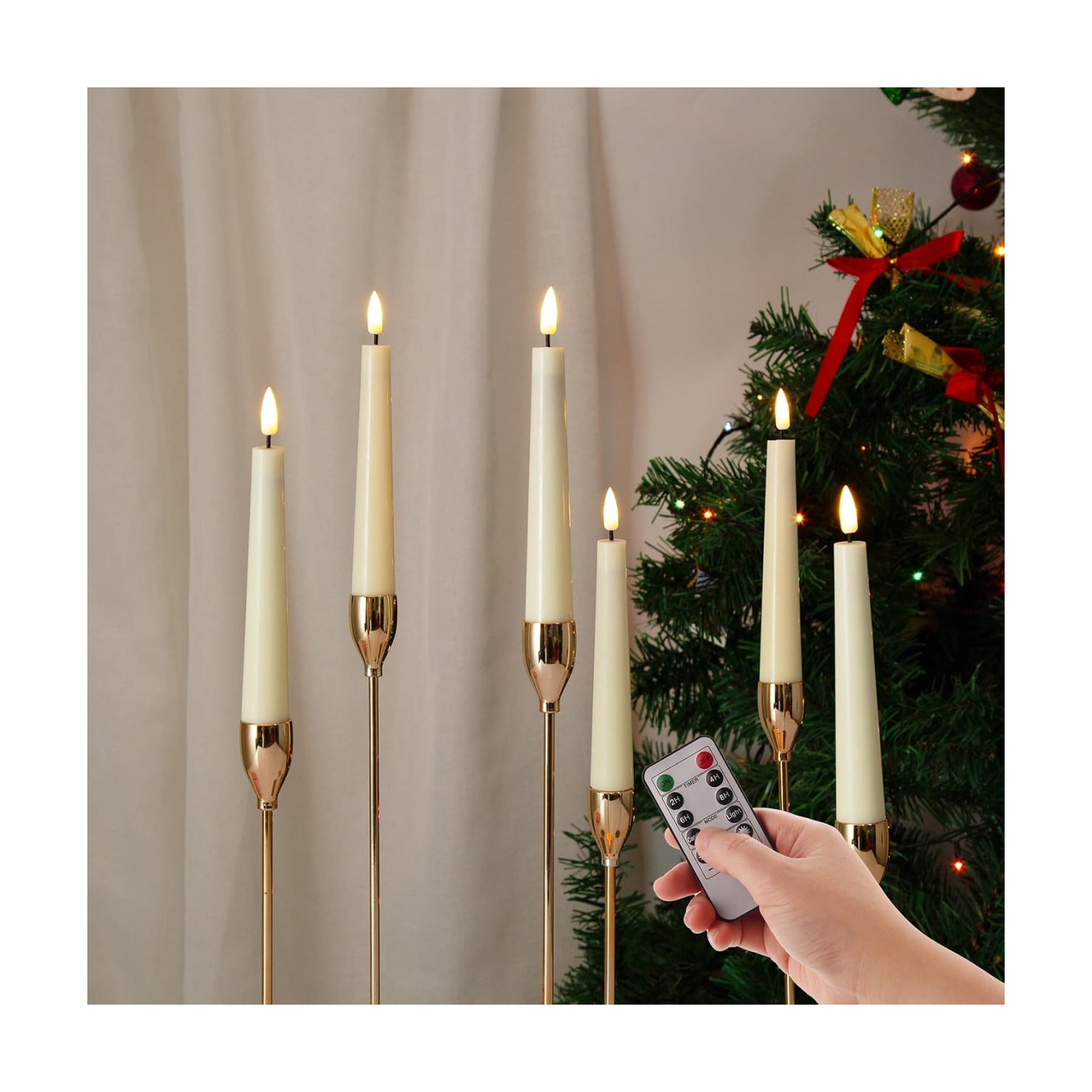 Short Ivory Flameless Taper Candles with Remote Set of 6 | Flickering LED Candlesticks, Real Wax Coating, 2 AAA Battery