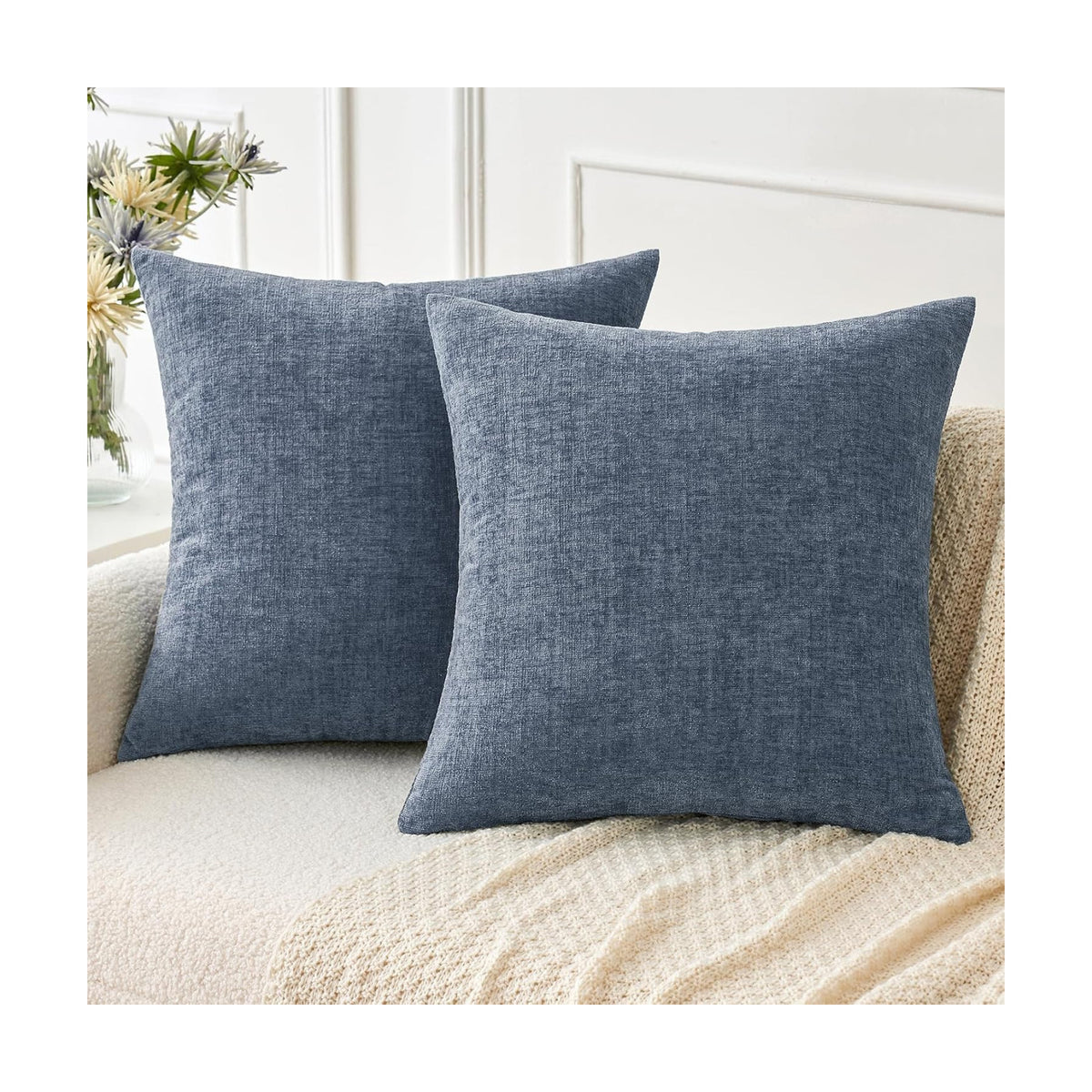 MIULEE Soft Chenille Throw Pillow Covers Dark Grey Blue 18x18 Pack of 2