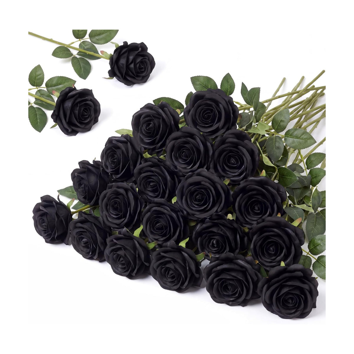 Hotop 20 Pcs Artificial Rose Flowers with Long Stem for Wedding,Black